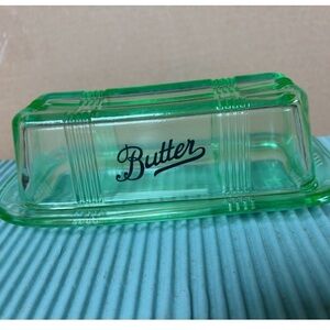 Green Glass Butter Dish